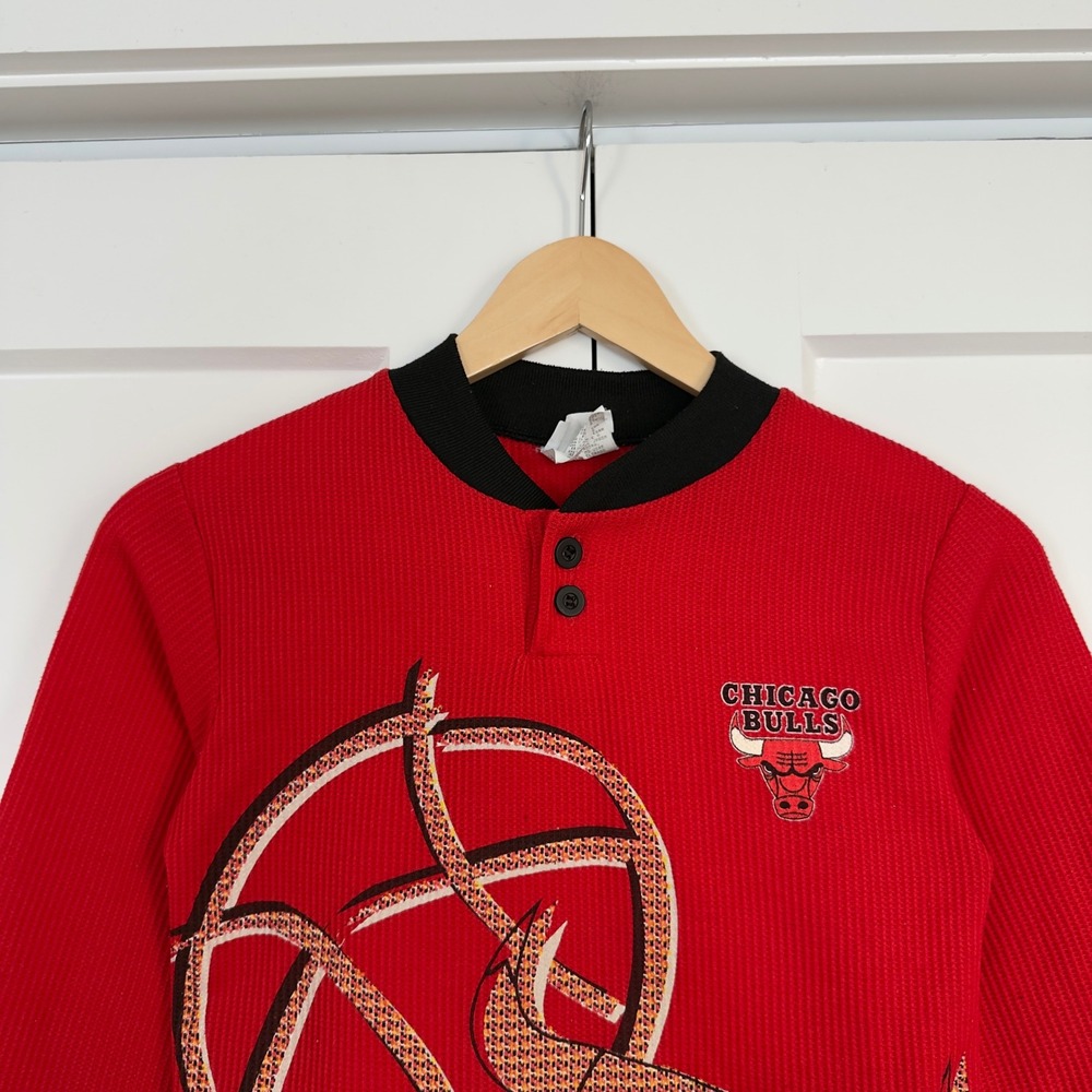 Kids Chicago Bulls Wormser Thermal Knit Henley Size 10 Red Vintage NBA 90s